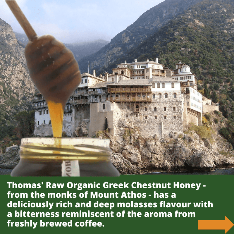 Artisan Raw Greek Organic Chestnut Honey from the Monks of Mount Athos - 5kg/Gold Award