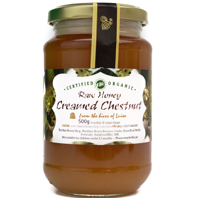 Miel de Castaño Orgánica Cruda Crema - 960g - Filtrada gruesa, sin pasteurizar y rica en enzimas