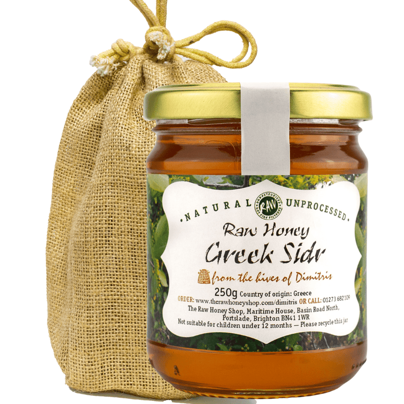 Jar of Sidr honey with jute gift bag