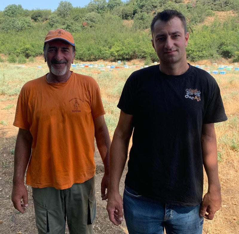 Beekeeper Dimitris on the right and his Father Kostas on the left