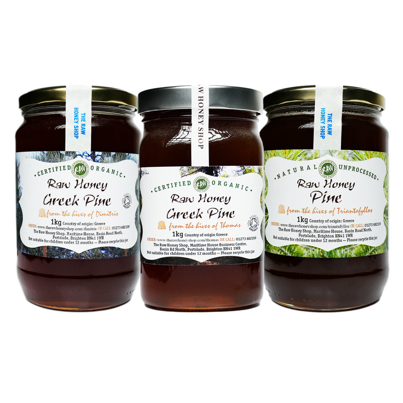 Pine Honey Connoisseurs Set.  Limited Edition of 15 sets of three unique Pine honey varieties. Save 10% over the individual price